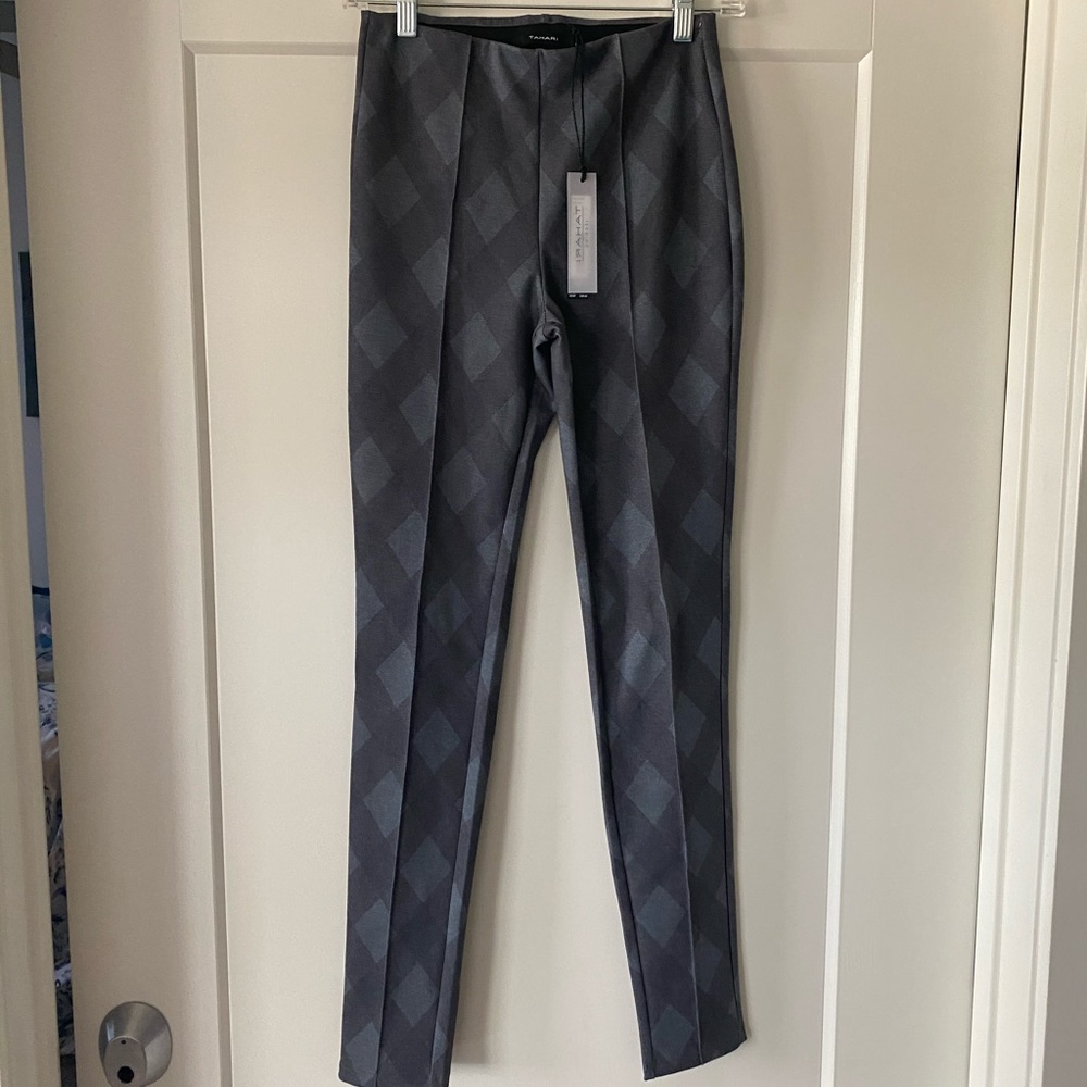 Tahari Diamond Pattern Grey Slim Dress Pants Sz XS